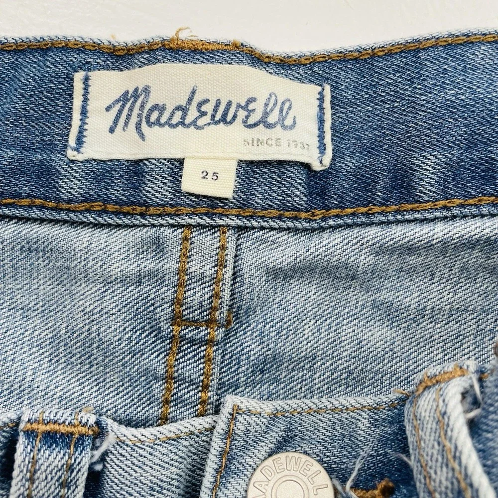 Madewell Women Denim Short Size 25 Relaxed Mid-Length Blue‎ Raw Hem High Rise